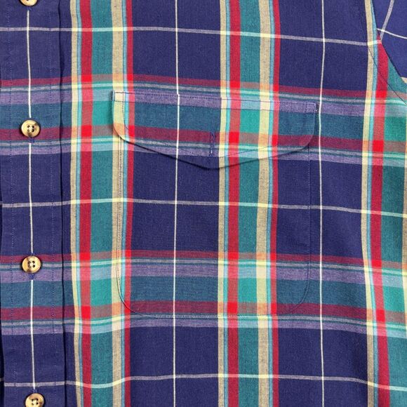 90s XL Gant shirt, vintage blue & teal short sleeve plaid mens button down top - Picture 7 of 10